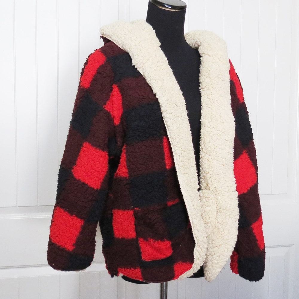 Cozy Sherpa Teady Coat Plaid Reversible